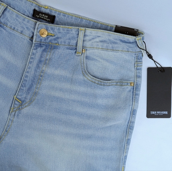 True Religion Sarah High Rise Straight Leg Jean Light Endless Blue Wash 31 NWT - Picture 11 of 16
